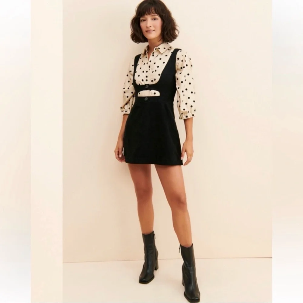 Anthropologie Black Mini Pinafore Dress